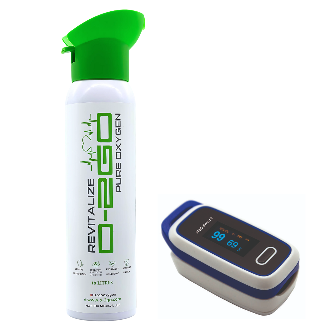 O-2GO 18 Litre Oxygen Can with Inhaler Cap + Fingertip Pulse Oximeter
