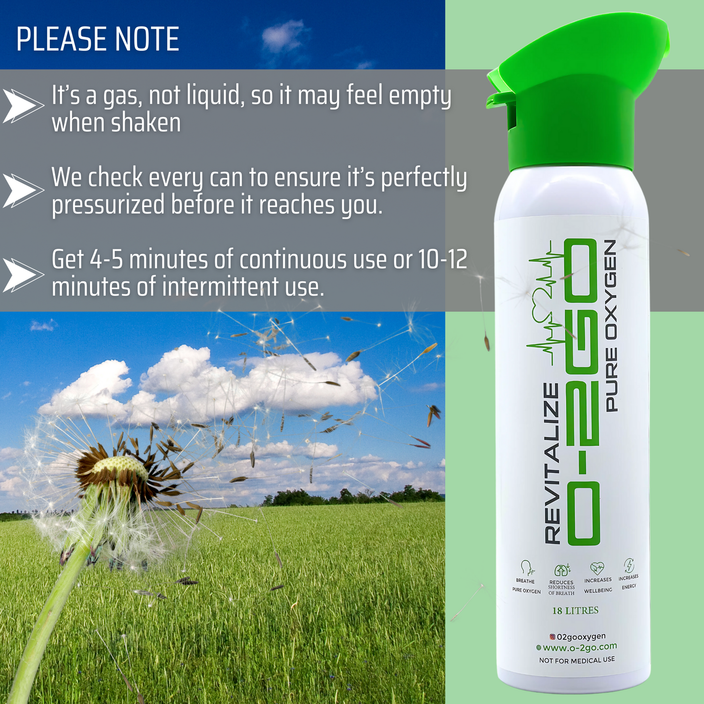 O-2GO 18 Litre Oxygen Can with Inhaler Cap