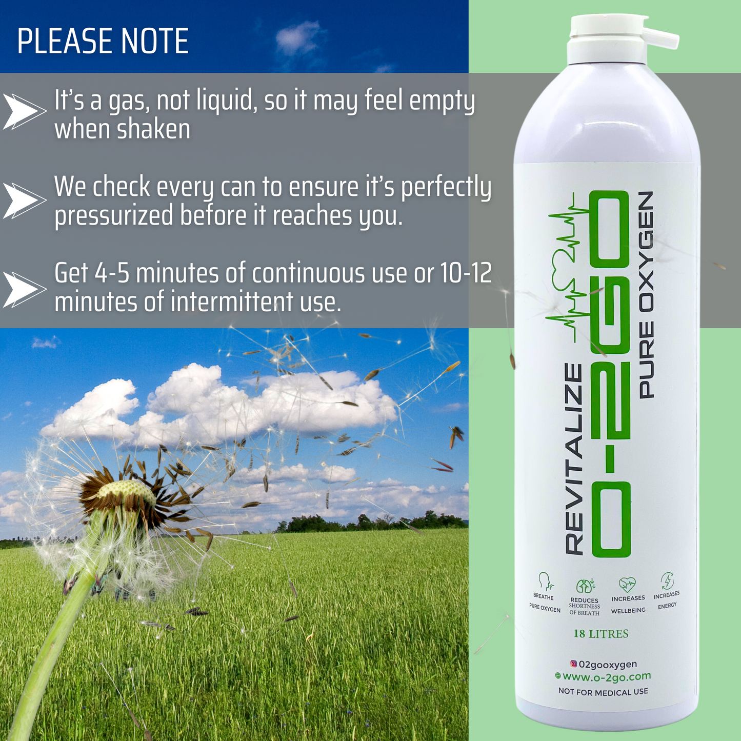 O-2GO 18L Oxygen Can with Cannula and Tube